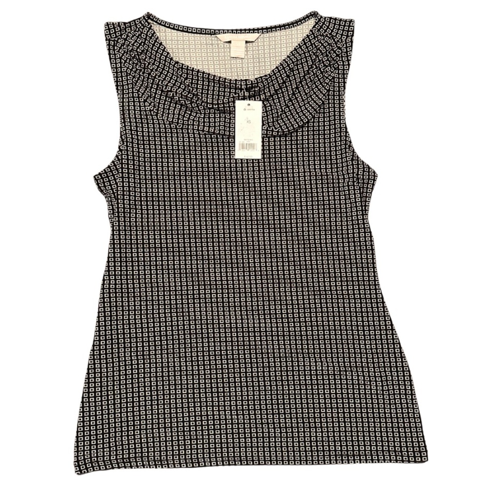 Cowl Neck Geometric Sleeveless Top - Banana Republic- Black and Tan